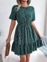 casual polka dot waist ruffled dress