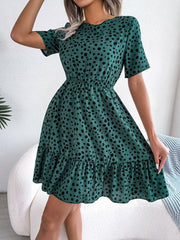 casual polka dot waist ruffled dress