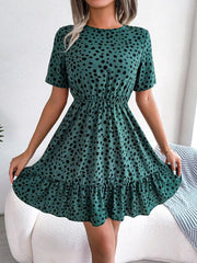 casual polka dot waist ruffled dress