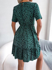 casual polka dot waist ruffled dress