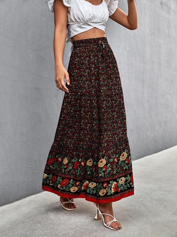 casual holiday high waist floral long skirt - 808Lush