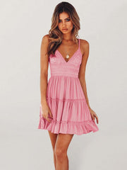daily vacation sexy lace suspender stitching dress