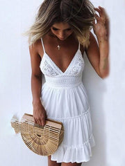 daily vacation sexy lace suspender stitching dress