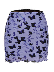 Printed mesh skirt high waist double layer slim wrap hip skirt - 808Lush