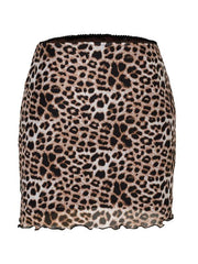 Printed mesh skirt high waist double layer slim wrap hip skirt - 808Lush