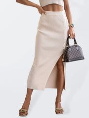 Women's Solid Color Button Slit Midi Skirt - 808Lush