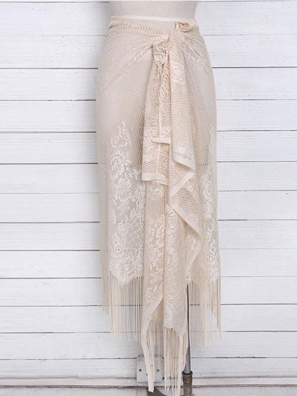 Women's hollow beach lace fringed blouse skirt - 808Lush