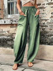 Women's Pants Solid Color Pocket Women's Casual Pants Elastic Pants Trousers - 808Lush