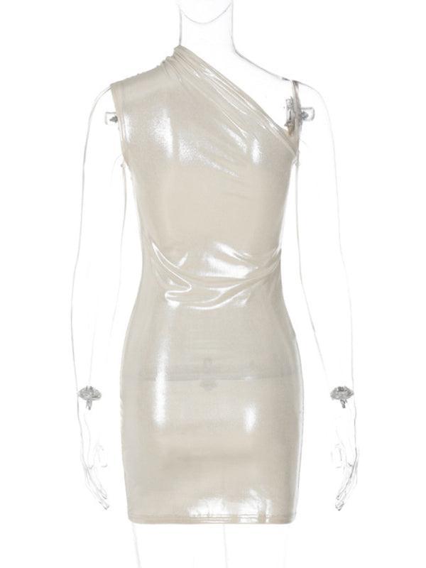 Sexy Slim Slant Shoulder Sleeveless Mini Dress - 808Lush