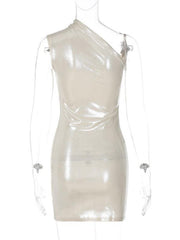 Sexy Slim Slant Shoulder Sleeveless Mini Dress - 808Lush