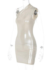 Sexy Slim Slant Shoulder Sleeveless Mini Dress - 808Lush