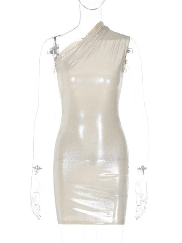 Sexy Slim Slant Shoulder Sleeveless Mini Dress - 808Lush