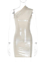 Sexy Slim Slant Shoulder Sleeveless Mini Dress - 808Lush