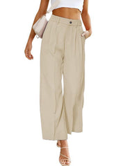 Women's Casual Wide Leg Pants High Waist Button Down Trousers With Pockets - 808Lush