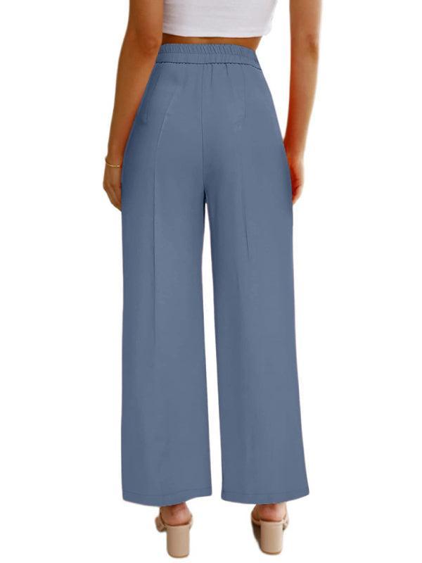 Women's Casual Wide Leg Pants High Waist Button Down Trousers With Pockets - 808Lush
