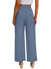 Women's Casual Wide Leg Pants High Waist Button Down Trousers With Pockets - 808Lush
