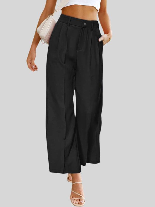 Women's Casual Wide Leg Pants High Waist Button Down Trousers With Pockets - 808Lush