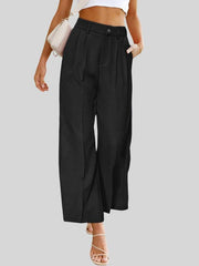Women's Casual Wide Leg Pants High Waist Button Down Trousers With Pockets - 808Lush