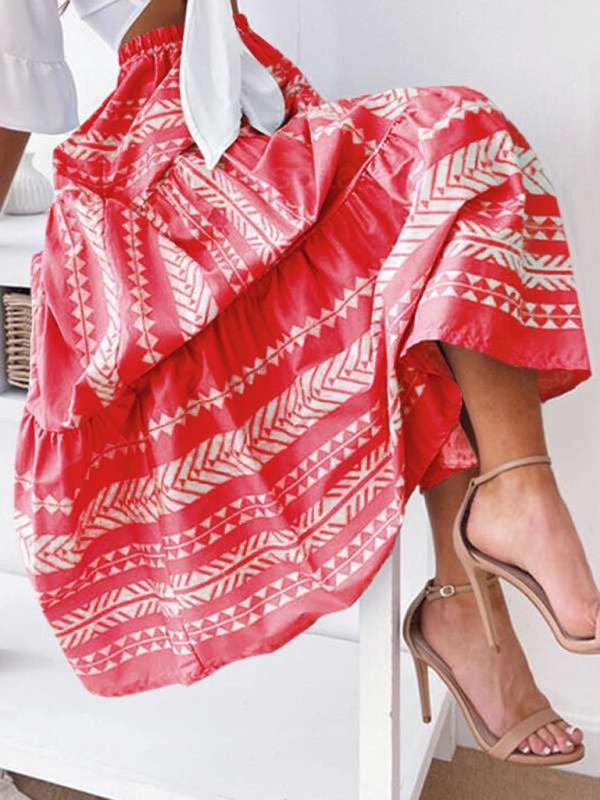 Women's Ethnic Style Irregular Stripe Printed Skirt - 808Lush