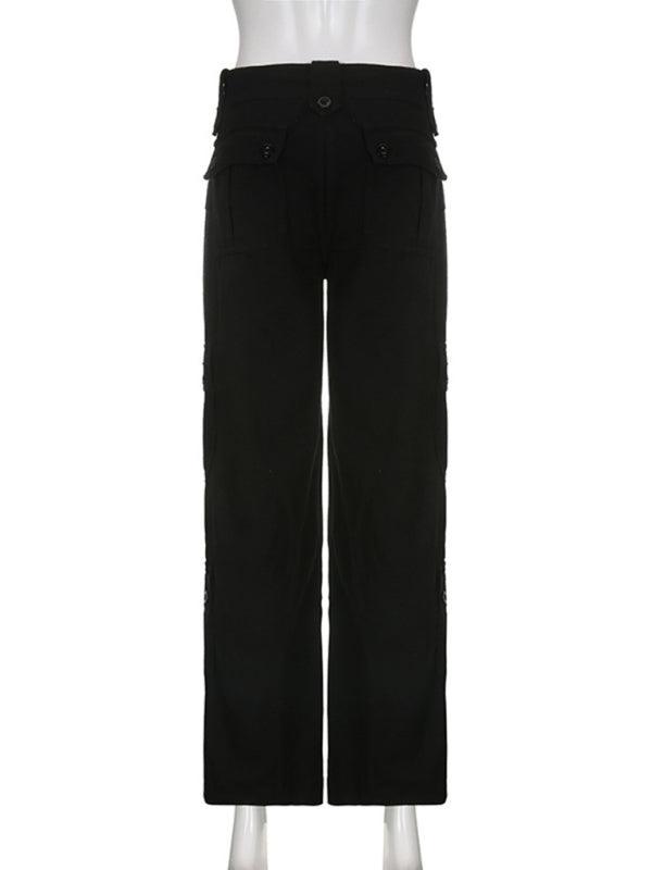 Women's Retro Style Irregular Large Pocket Wide Belt Design Cargo Trousers - 808Lush