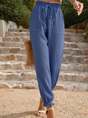 Women's Woven Solid Color Casual High Waisted Pants - 808Lush