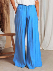 Women's Solid Color Drawstring Knot Wide Leg Trousers - 808Lush