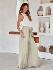 Women's Solid Color Drawstring Knot Wide Leg Trousers - 808Lush