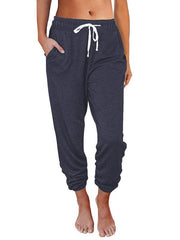 Women's Casual Loose Pocket High Waist Cropped Pants