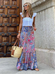 Street temperament women's printed long skirt ruffled skirt skirt - 808Lush