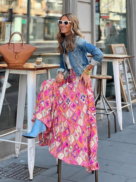 Street temperament women's printed long skirt ruffled skirt skirt - 808Lush