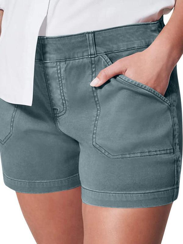 women's high elastic twill large pocket casual shorts - 808Lush
