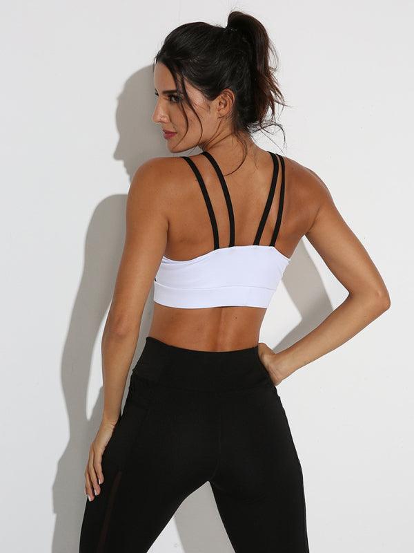 sports bra black and white yoga fitness yoga vest with chest pad - 808Lush
