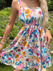 New printed French style suspender skirt design sense floral dress