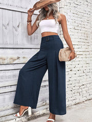 women's summer high waist wide leg casual pants with belt - 808Lush