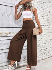 women's summer high waist wide leg casual pants with belt - 808Lush