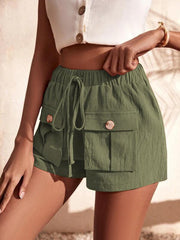 Cargo Shorts Pocket Loose Mid Rise Drawstring Straight Leg Pants - 808Lush
