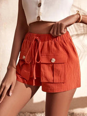 Cargo Shorts Pocket Loose Mid Rise Drawstring Straight Leg Pants - 808Lush