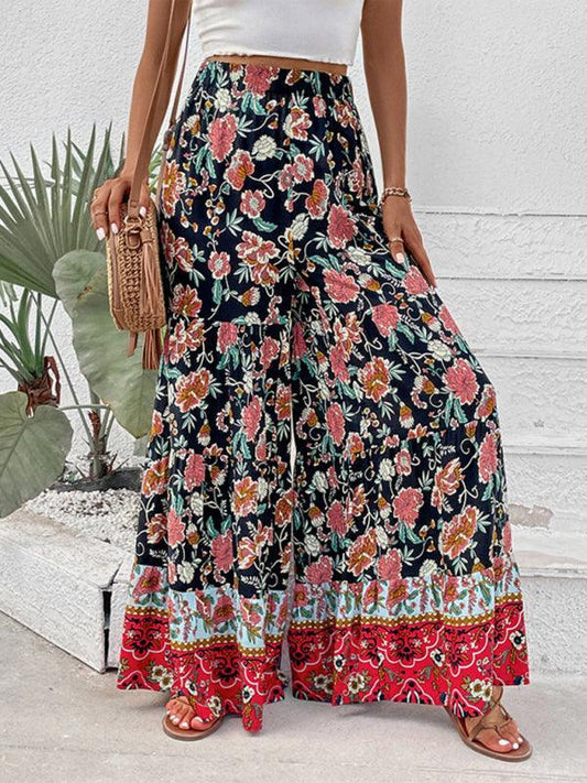 floral fashion flared wide-leg pants - 808Lush