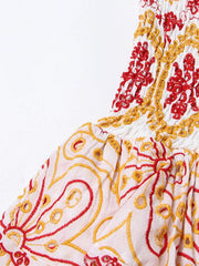 sexy tube top embroidery hollow ruffle dress with waist slimming printed slim skirt