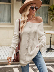 Fashion Solid Color Button Rope Knit Loose Pullover Sweater - 808Lush