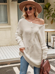 Fashion Solid Color Button Rope Knit Loose Pullover Sweater - 808Lush