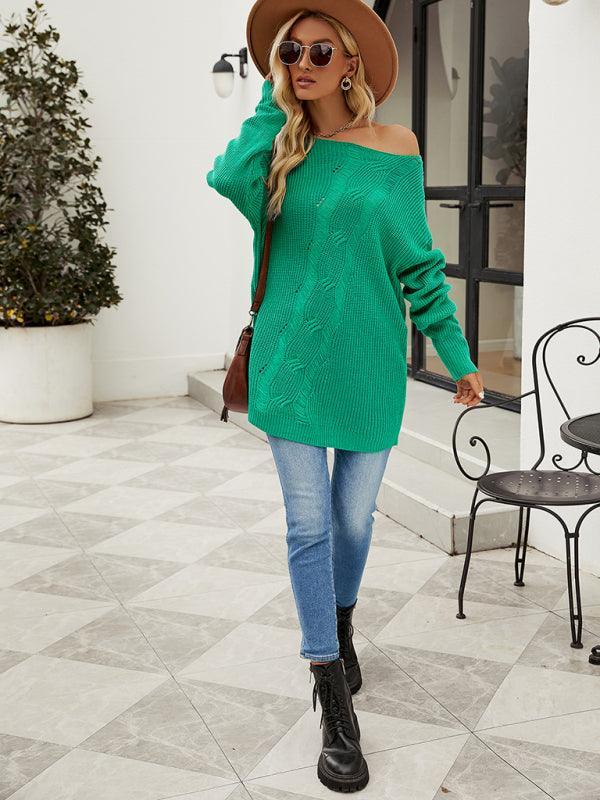 Fashion Solid Color Button Rope Knit Loose Pullover Sweater - 808Lush
