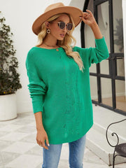 Fashion Solid Color Button Rope Knit Loose Pullover Sweater - 808Lush
