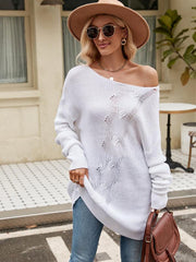 Fashion Solid Color Button Rope Knit Loose Pullover Sweater - 808Lush