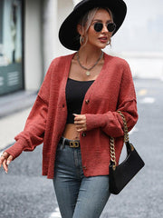Women's V-neck button knitted cardigan