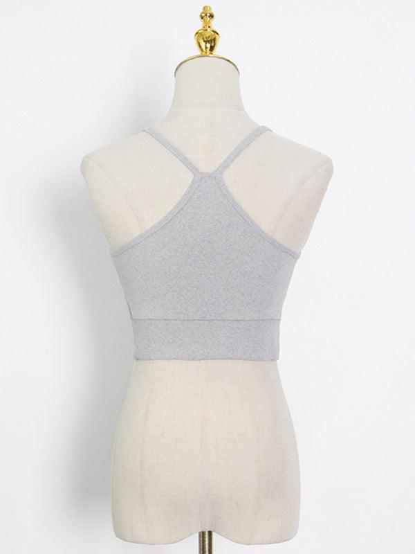 Fashion pullover long-sleeved navel sweater + suspender straight-leg wide-leg pants three-piece set - 808Lush