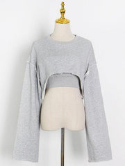 Fashion pullover long-sleeved navel sweater + suspender straight-leg wide-leg pants three-piece set - 808Lush