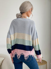 Casual women's long-sleeved worn-out knitted bottoming v-neck sweater - 808Lush