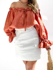 Elegant Bandage Loose Casual One Shoulder Balloon Sleeve Top - 808Lush