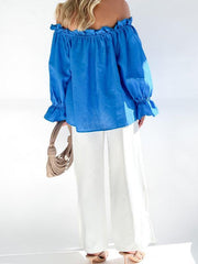 Elegant Bandage Loose Casual One Shoulder Balloon Sleeve Top - 808Lush